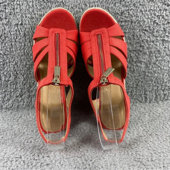 Michael kors berkley Espadrille Wedge‎ Canvas Slingback Womens Sandal Orange Zip - Picture 8 of 16